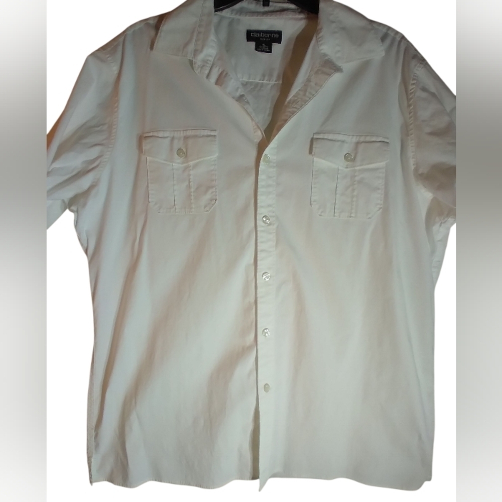 Claiborne  White Casual Button Down Shirt Mens Size XL  Slim Fit  Office Work